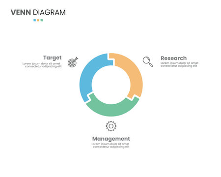 3 step, option, part or process circle puzzle wheel venn diagram infographic design