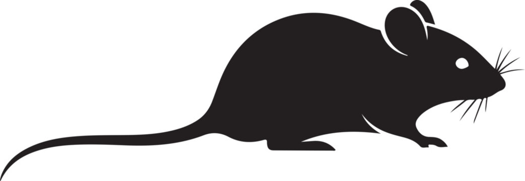 Black silhouette of a mouse with whiskers and tail rodent