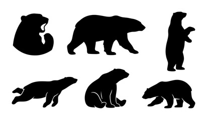 Bear Silhouettes Collection, Polar Bear Vector Graphics, Wildlife Animal Poses, Arctic Mammal Icons, Nature Elements, Graphic Design Assets © Farzana