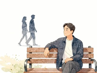 Fototapeta premium A pensive person observing a couple or reflecting on life and love, symbolizing nostalgia, solitude, and choosing a partner.