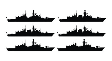 Warship silhouettes collection on a white background © nurjahan