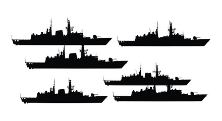 Warship silhouettes collection on a white background © nurjahan