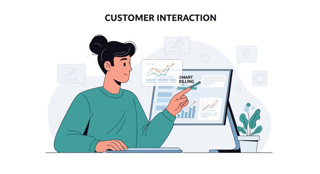 Digital customer interaction, data analysis and smart billing via computer interface