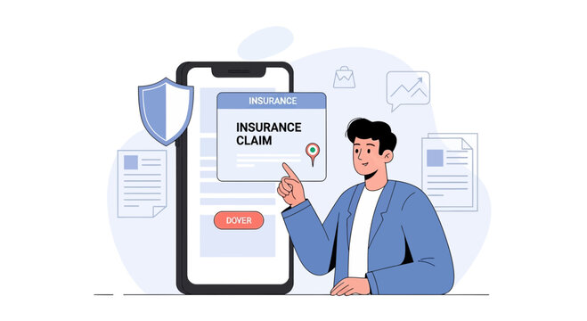 Digital Insurance Claim: Man Using Mobile App for Policy Coverage