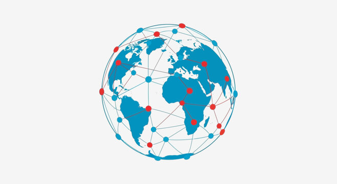 Global Network Connection - World Map with Digital Links and Nodes