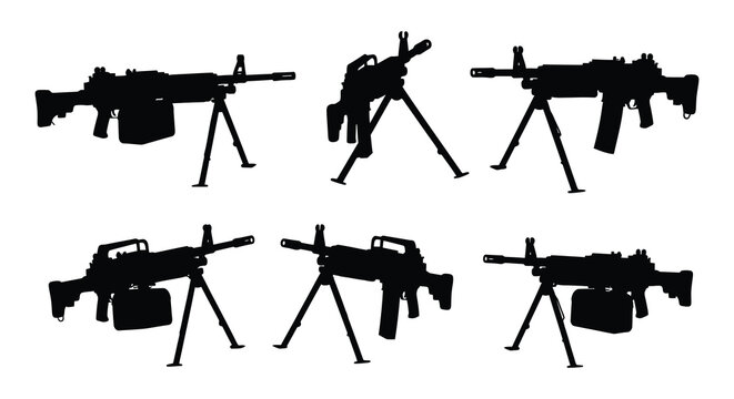Machine gun silhouettes with bipods vector illustration on white background
