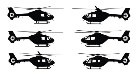 Helicopter silhouettes black vector illustrations on a white background © nurjahan