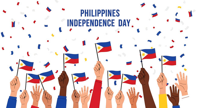 Diverse people waving philippine flags in celebration