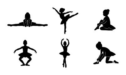 Ballet Dancer Silhouettes, Elegant Poses Vector Set, Graceful Female Figures Performing Dance Movements, Black and White Graphics for Performance and Art © Tanvir