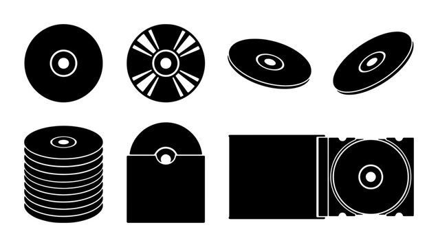 Compact Disc Icons, CD Collection Graphics, Digital Media Storage Vector Set, Audio Visual Data Storage Elements