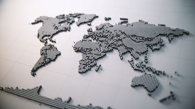 World map made of checkered fabric pieces on white background