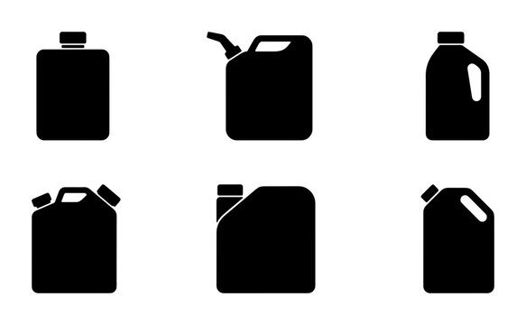 Fuel Can Icons, Jerry Can Silhouettes, Liquid Container Vector Set, Gas Can Graphics, Storage Vessel Collection