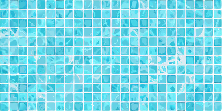 Blue mosaic tiles texture square pattern close up view