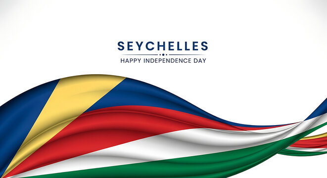 Waving flag of seychelles with logo