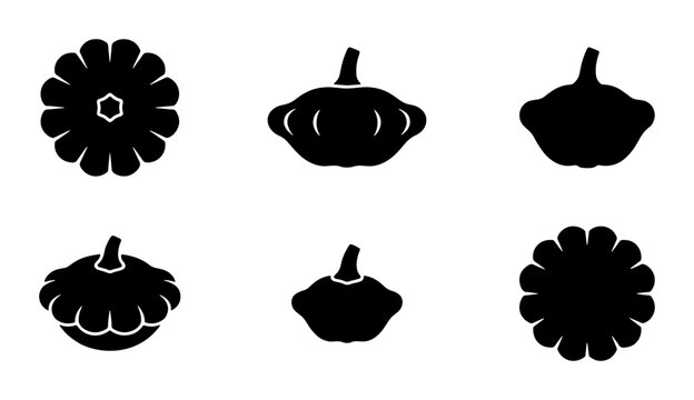 Pattypan Squash Vector Icons, Summer Squash Silhouette Collection, Organic Vegetable Graphics, Healthy Food Illustrations