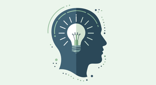 Silhouette of a human head with a glowing light bulb inside, symbolizing idea and innovation