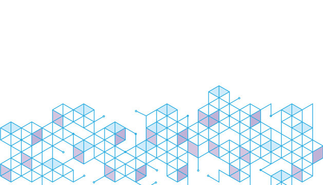   Isometric Cube Grid with Blue Outlines and Gradient Shading in Modern Abstract Background