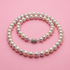 Obraz premium A classic elegant strand of white pearls featuring a decorative silver clasp arranged in a beautiful circular jewelry design