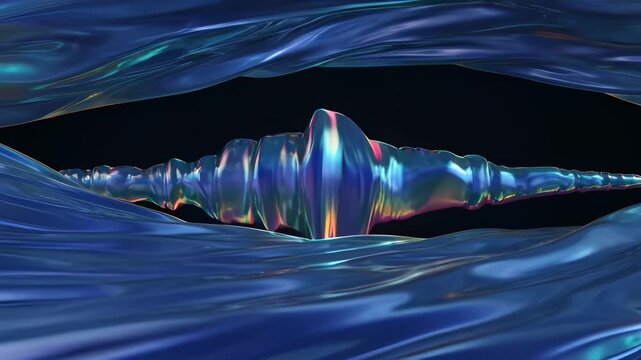Abstract background with glasses refraction and dispersion blue wave forms creates luminous fluid surface black background, dark minimal space, iridescent abstract wave motion for SEO search