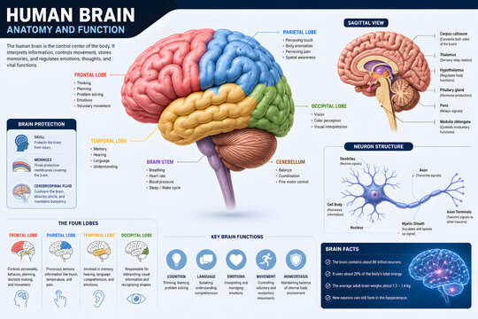 Human Brain Anatomy and Function Medical Infographic