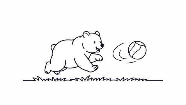 A cute bear playing with ball.