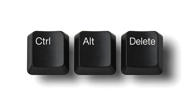 Control alt delete keyboard keys isolated on white background