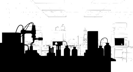 Obraz premium Black and White Laboratory Equipment Silhouette Illustration