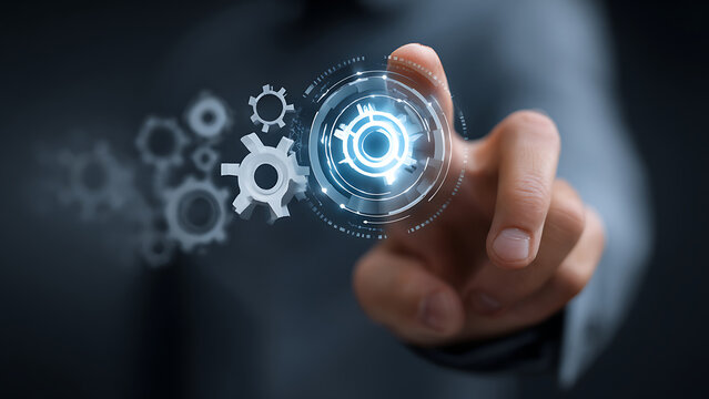 Digital Gears and Cogs Representing Technology and Innovation.
