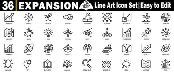 Expansion line art icon set, easy to edit, business growth spreading, scaling. © Logo Solution