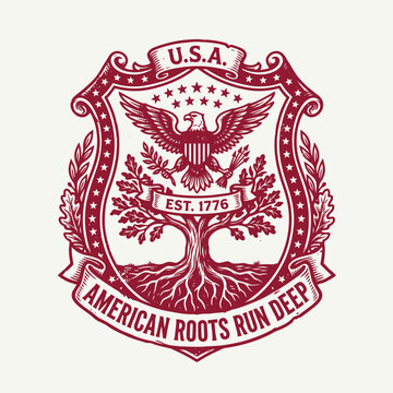 Vintage american roots emblem with eagle and tree design illustration