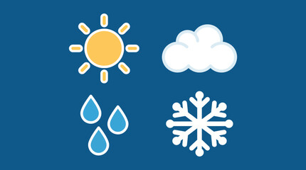 Obraz premium Flat weather icons set for sun cloud rain and snow on blue