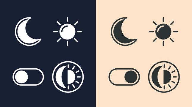 Day and night mode toggle icon set for light and dark themes