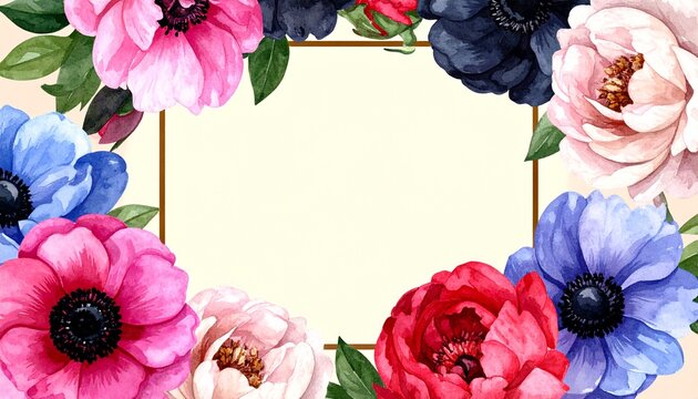 Floral Frame with Bees and Copy Space.
