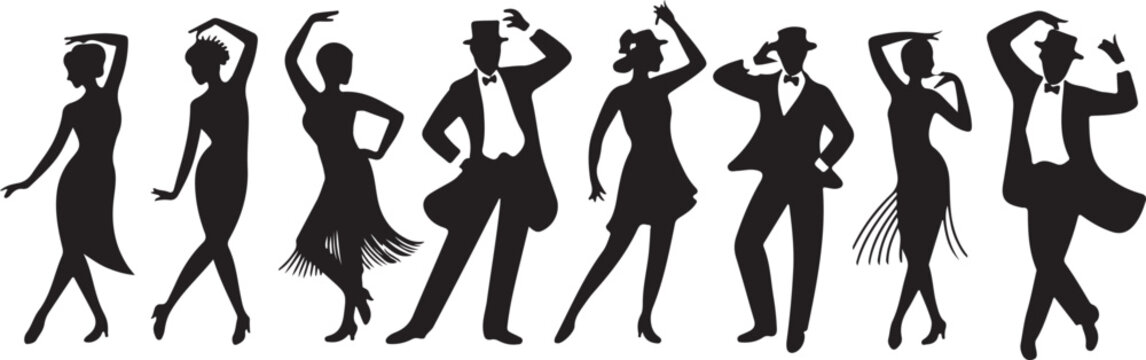 Retro couple dancing vintage style black and white