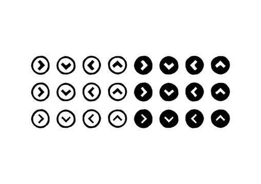 手描きの円で囲まれた、くの字の矢印のアイコンセット