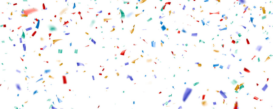 Colorful confetti falling isolated on transparent background, party celebration.