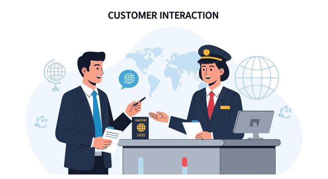 Immigration Officer Checks Passport at Border Control, Global Travel Concept