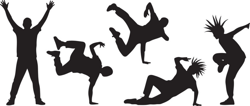 Silhouette people performing breakdance moves