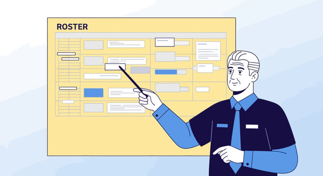 Man Presenting Roster Schedule Board Meeting Presentation Business Plan