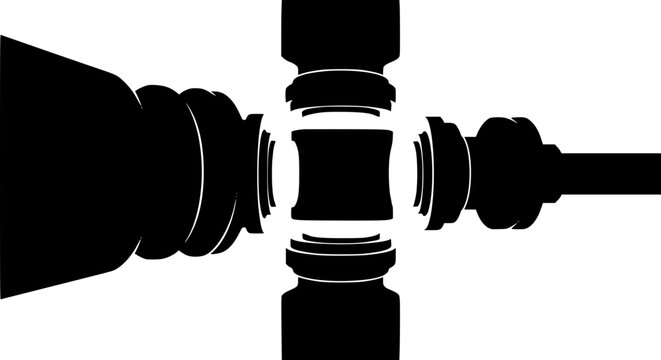Abstract black silhouette of a universal joint mechanical part on white background