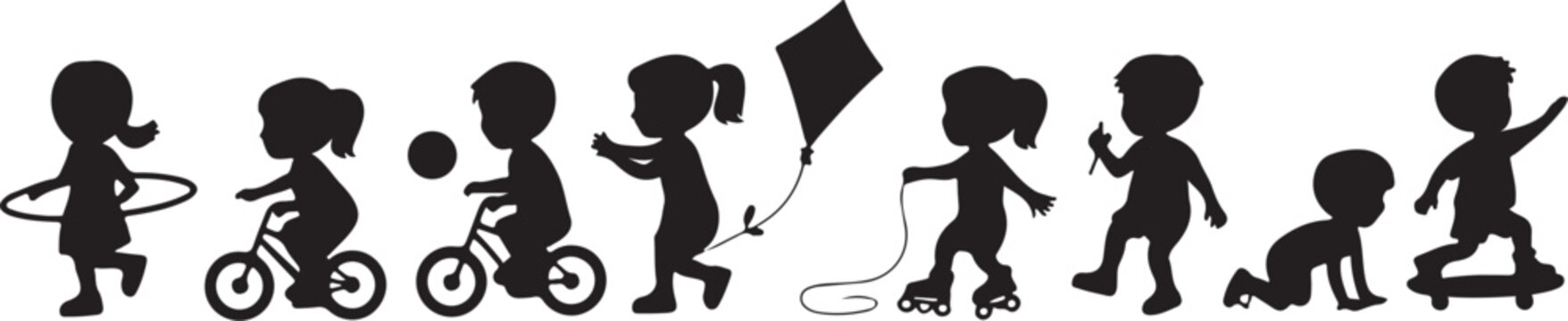 Children playing with different outdoor toys
