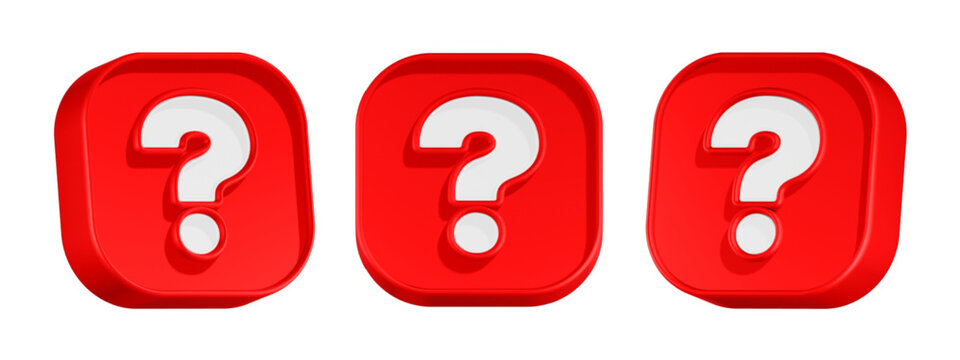 3D question mark icons often used to represent doubt, curiosity, or a FAQ section