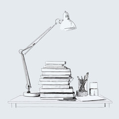 Fototapeta premium Desk lamp on a table indoors.