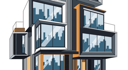 Modern Abstract Building Design with City Skyline Reflections © Latip