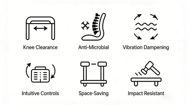 Furniture equipment features ample knee space, antibacterial and shock-absorbing properties, intuitive handling, and a user-friendly and durable design that saves space and impact resistance.
