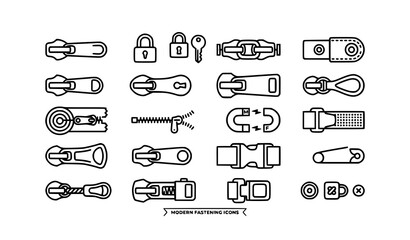 Modern zipper lock and pull tab icon pack vector illustration for fashion accessories © ShanjidaAkter