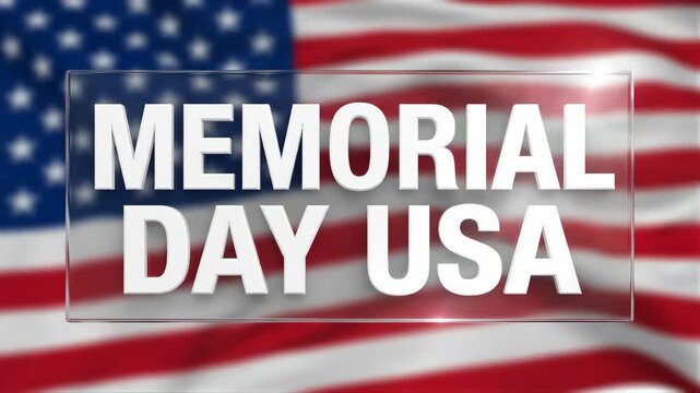 Memorial day USA text on glass plate over american flag background. Patriotic national holiday concept for honoring soldiers. Celebration tribute with national banner.