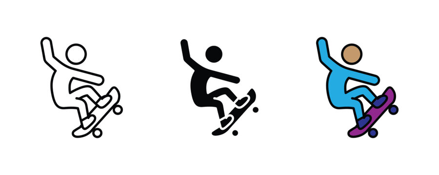 Young boy jumping with skaboar icon st. Srr spor aciviy, rcrational moving fun, an athlic lifestyle symbol. Vector Illustration