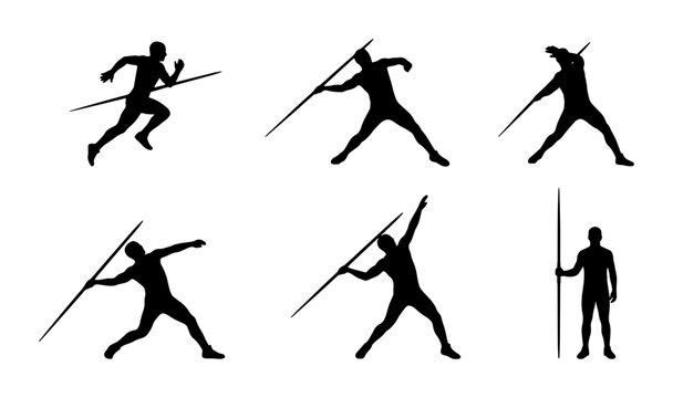 Javelin Thrower Silhouettes, Athletic Sports Action Poses, Track and Field Vector Icons, Dynamic Movement Illustrations for Sports Design