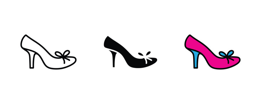 Classic high hls shoe with ribbon bow icon st. Luxury fashion apparl, woman footwear styl, an glamorous clothing symbol. Vector Illustration